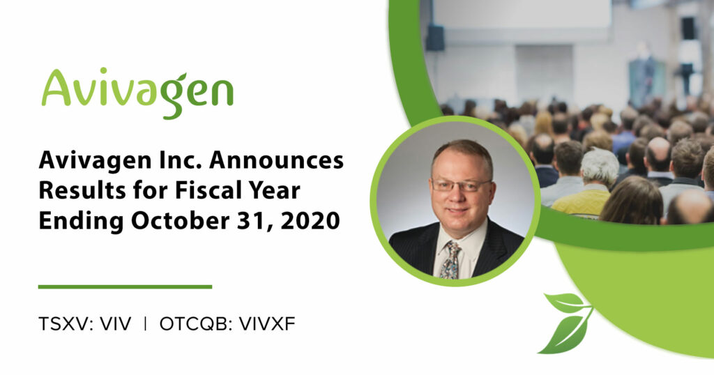 Avivagen Inc. Announces Results for Fiscal Year Ending October 31, 2020